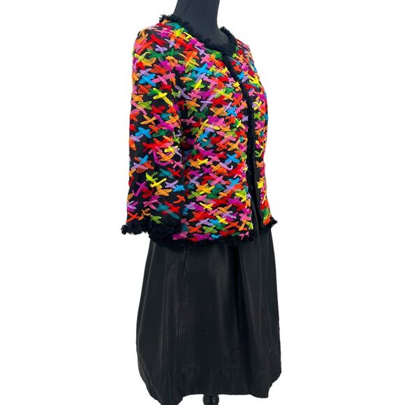 Vintage Michael Simon Bright Patterned Fishnet Woven Ribbons Cardigan  Large - Picture 3 of 8